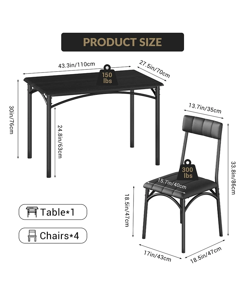 gaomon Dining Table Set for 4 - Kitchen Table and Chairs for Small Space Apartment Studio, Wooden Rectangular Kitchen Table Set