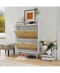 Gaomon Slim Space Saving Shoe Cabinet with 2 Flip Drawers, Freestanding Hidden Storage Organizer with Adjustable Shelf, No Assembly Needed