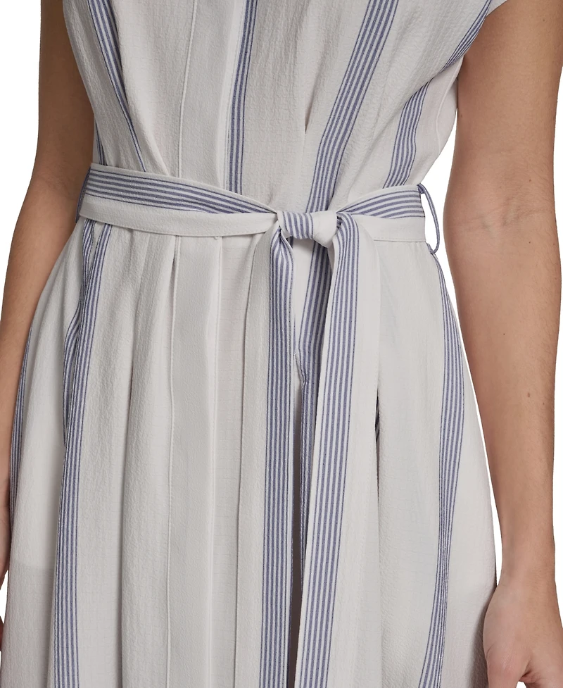 Calvin Klein Women's Striped Collared Neck Shirt Dress