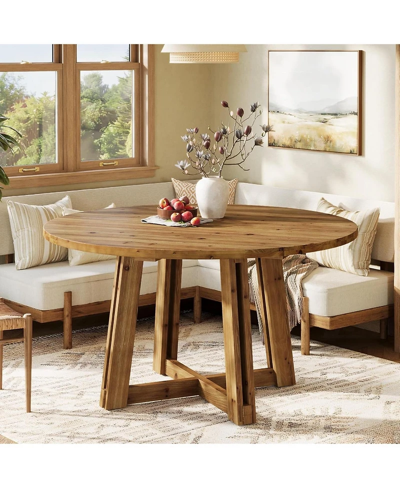 Tribesigns 47" Solid Wood Dining Table for 4-6, Round Kitchen Table with Wood Legs, Farmhouse Kitchen & Dining Room Furniture