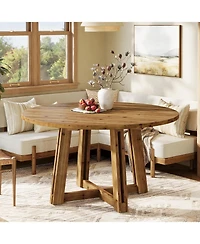 Tribesigns 47" Solid Wood Dining Table for 4-6, Round Kitchen Table with Wood Legs, Farmhouse Kitchen & Dining Room Furniture