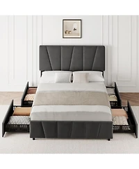 gaomon Bed Frame with Adjustable Headboard and 4 Storage Drawers, Soft Upholstered Platform Bed Frames with Wooden Slats Support