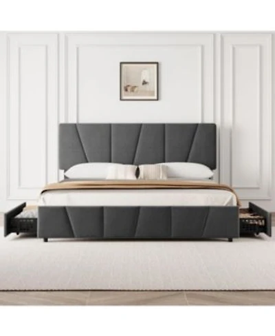 Gaomon Bed Frame With Adjustable Headboard 4 Storage Drawers Soft Upholstered Platform Bed Frames With Wooden Slats Support