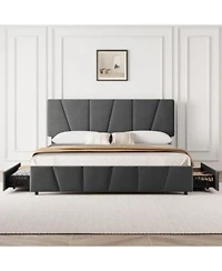 Gaomon Bed Frame With Adjustable Headboard 4 Storage Drawers Soft Upholstered Platform Bed Frames With Wooden Slats Support