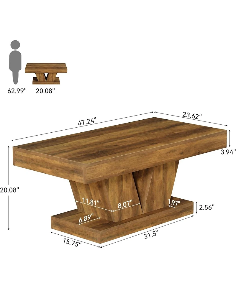 Tribesigns Farmhouse Rectangular Coffee Table, with Thick Sculptural Base