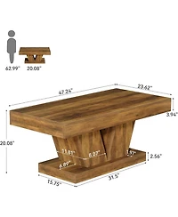 Tribesigns Farmhouse Rectangular Coffee Table, with Thick Sculptural Base