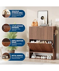 gaomon 31.5'' Shoe Cabinet for Entryway with 2 Flip Drawers Fluted Slim Shoe Storage Cabinet Narrow Free Standing Wooden Shoes Organizer
