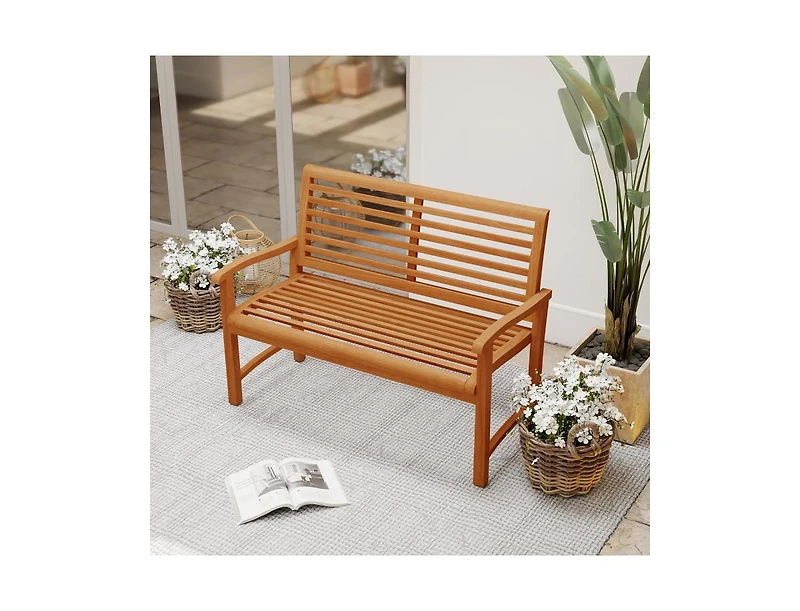 Slickblue Outdoor Teak Wood Garden Bench with Slatted Back and Seat