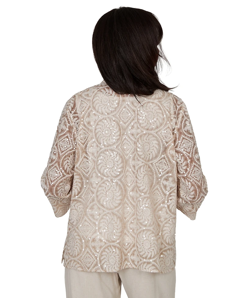 Alfred Dunner Petite Sequin Medallion Two-In-One Collared Top