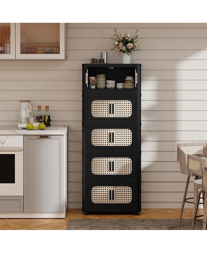 Streamdale Furniture Retro 20" Wide Folding Storage Cabinet, 5 Tiers, Collapsible with Wheels