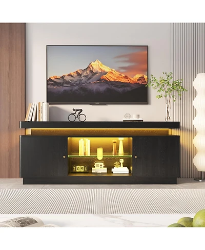 gaomon Tv Stand Entertainment Center with Storage Cabinets,Open Shelves & Power Outlets Media Tv Console Table