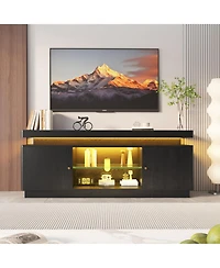 gaomon Tv Stand Entertainment Center with Storage Cabinets,Open Shelves & Power Outlets Media Tv Console Table