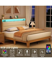 gaomon King Boucle Bed Frame, Frame with Rgb Led Light & Charging Station