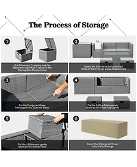 Gymax 8PCS Rattan Patio Space-Saving Furniture Set w/ Waterproof Cover & Cushions