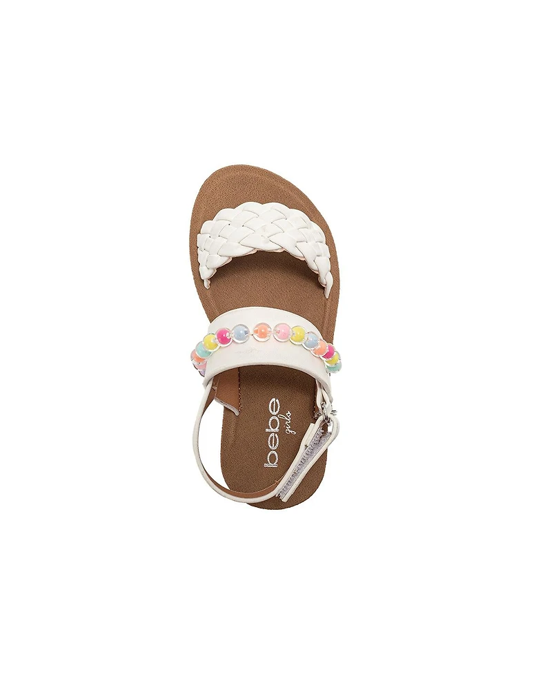 Bebe Little Girls Girl's Fashion Sandals Woven Vamp Style with Beads and Logo Charm