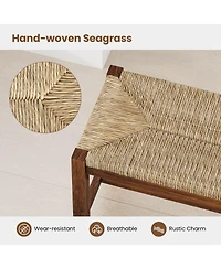 40" Long Wood Bench Indoor Dining Entryway End of Bed Bench Natural Seagrass Seat