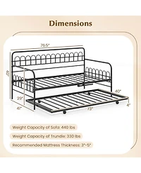 Costway Daybed with Trundle Curved Backrest & Armrests Heavy-duty Metal Slats