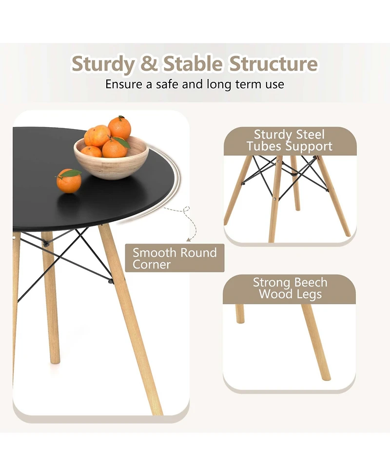 Dining Table Set Modern 5 Pcs For 4 Round Dining Room Table Set with Solid Wood Leg