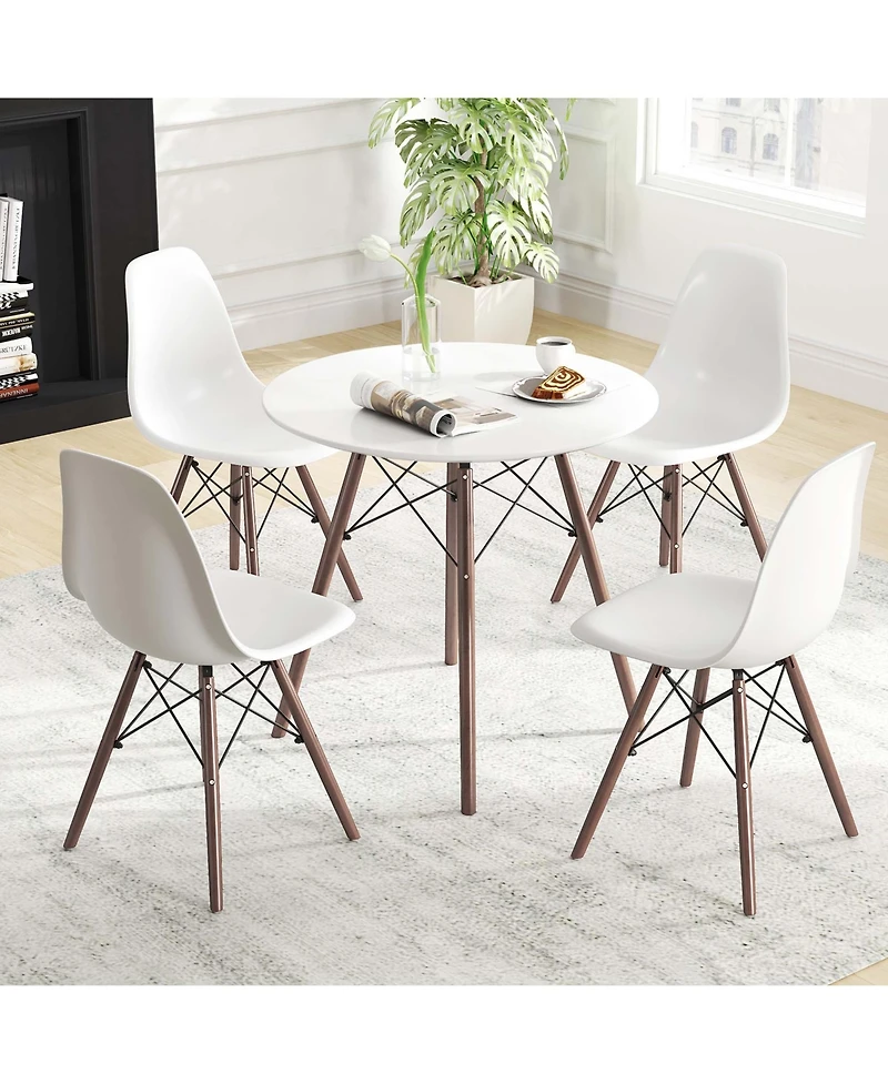 Dining Table Set Modern 5 Pcs For 4 Round Dining Room Table Set with Solid Wood Leg