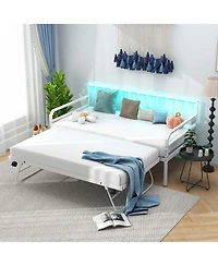 Twin Size Daybed with Pop-up Trundle Charging Station & Led Lights for Living Room