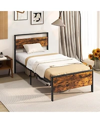 Costway Twin Size Bed Frame with Wooden Headboard and Footboard Under-Bed Storage