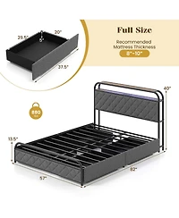 Full Size Bed Frame with Led Lights & Charging Station Storage Headboard & Drawers