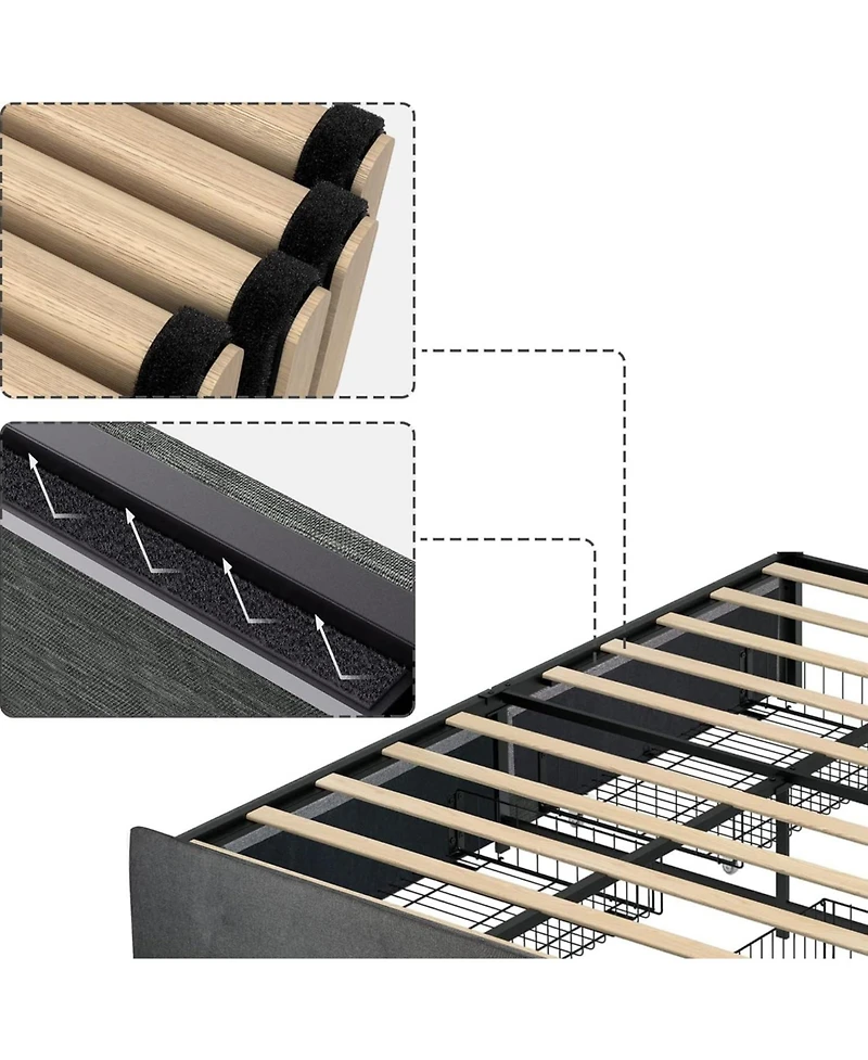 gaomon Platform Bed Frame with 4 Storage Drawers and Strong Wooden Slats Support