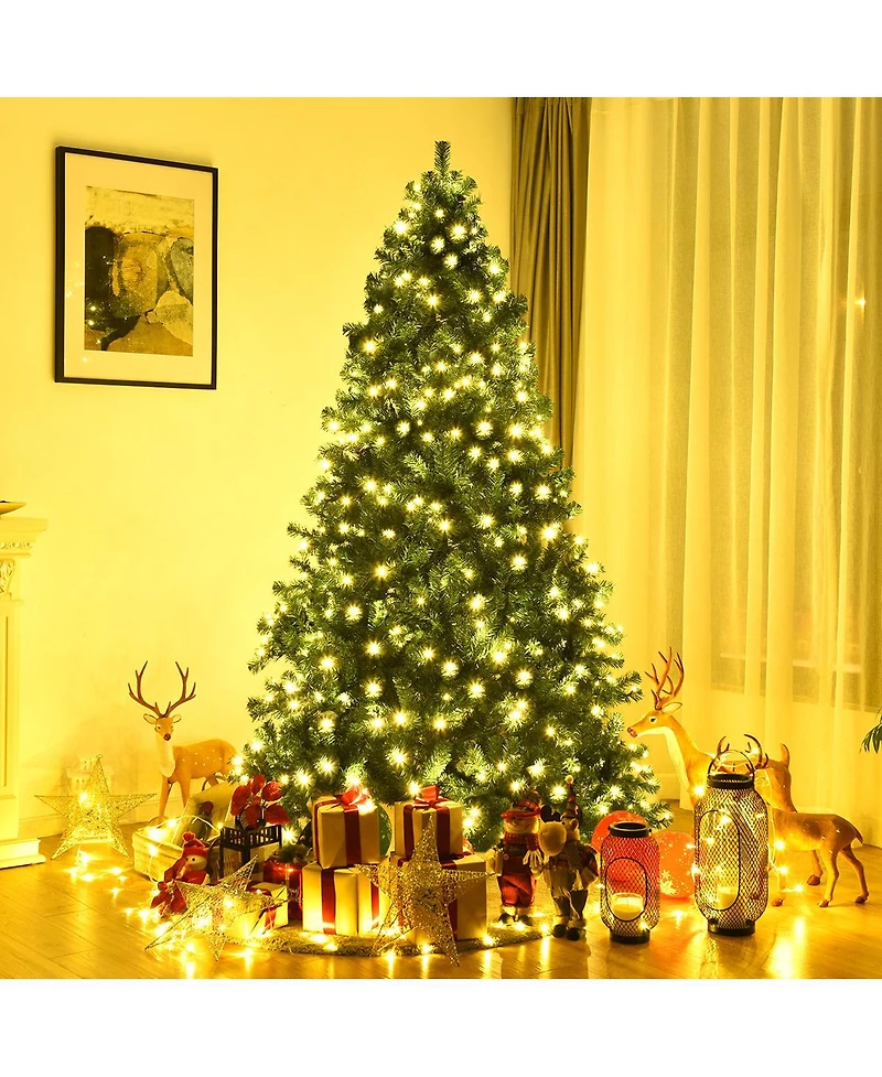 Costway 8Ft Pre-Lit Hinged Pvc Christmas Tree 430 Led Lights Green