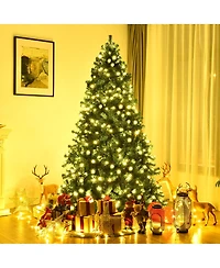 Costway 8Ft Pre-Lit Hinged Pvc Christmas Tree 430 Led Lights Green
