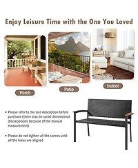 Outdoor Patio Rattan Wicker Bench Loveseat Chair Armrest Garden Deck