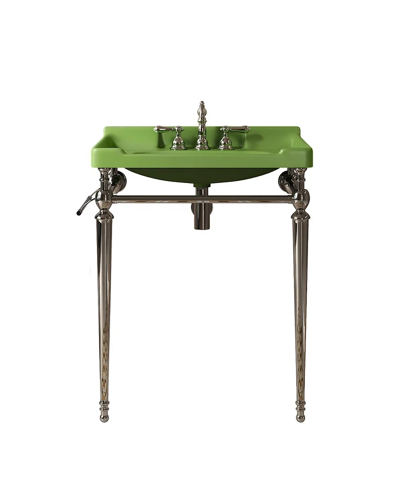 Sillysis 28" Bathroom Console Sink with Ceramic Vanity, Wall Mounted Basin & Stainless Steel Legs