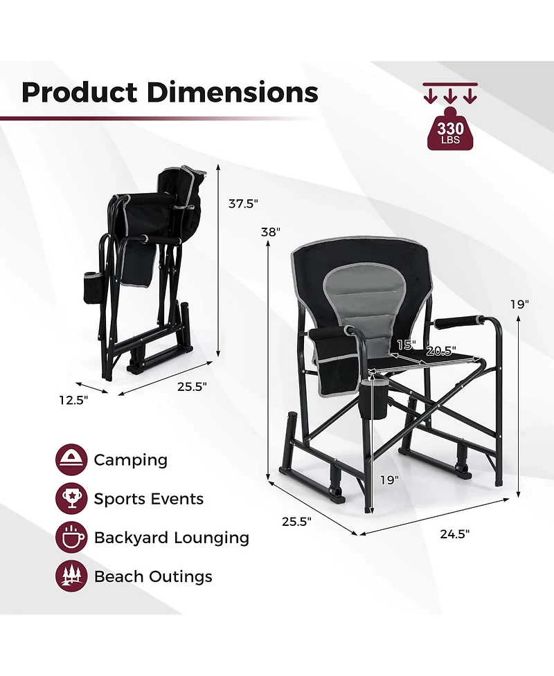 Outdoor Rocker Camping Chair for Adults with Dual Springs Padded Back