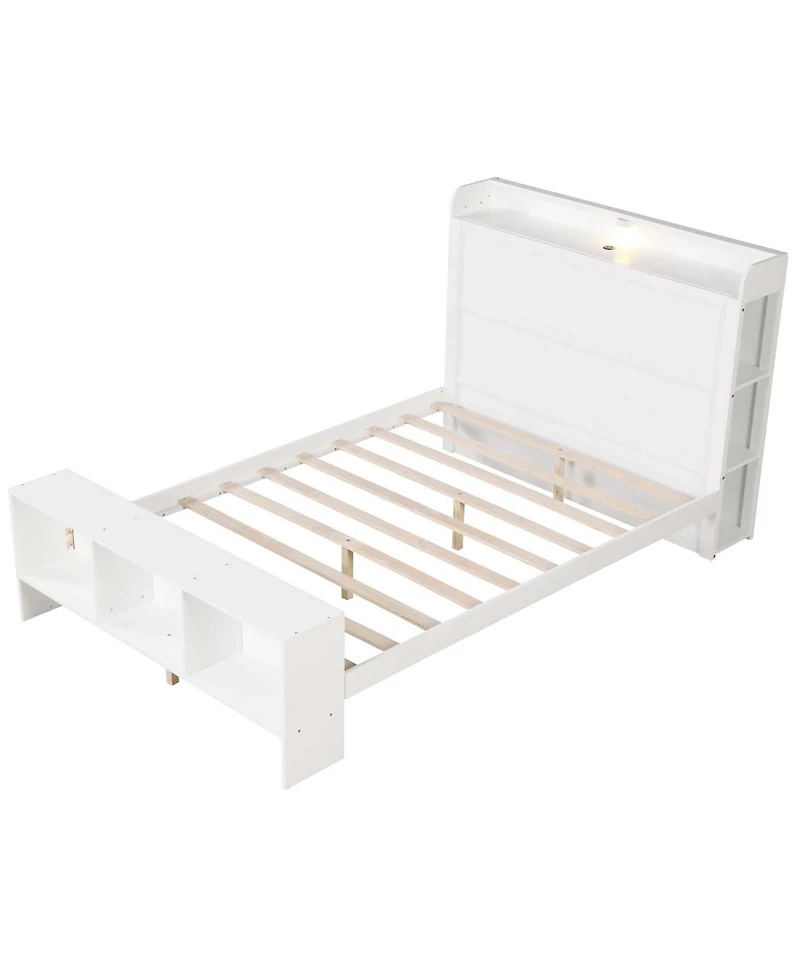 Costway Full Size Bed Frame with Storage Headboard & Footboard Led Bed Frame with 2 Usb Ports