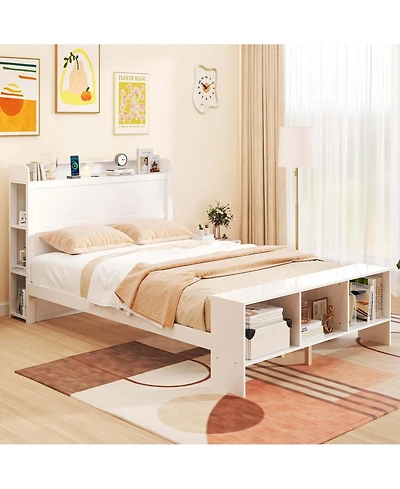 Costway Full Size Bed Frame with Storage Headboard & Footboard Led Bed Frame with 2 Usb Ports