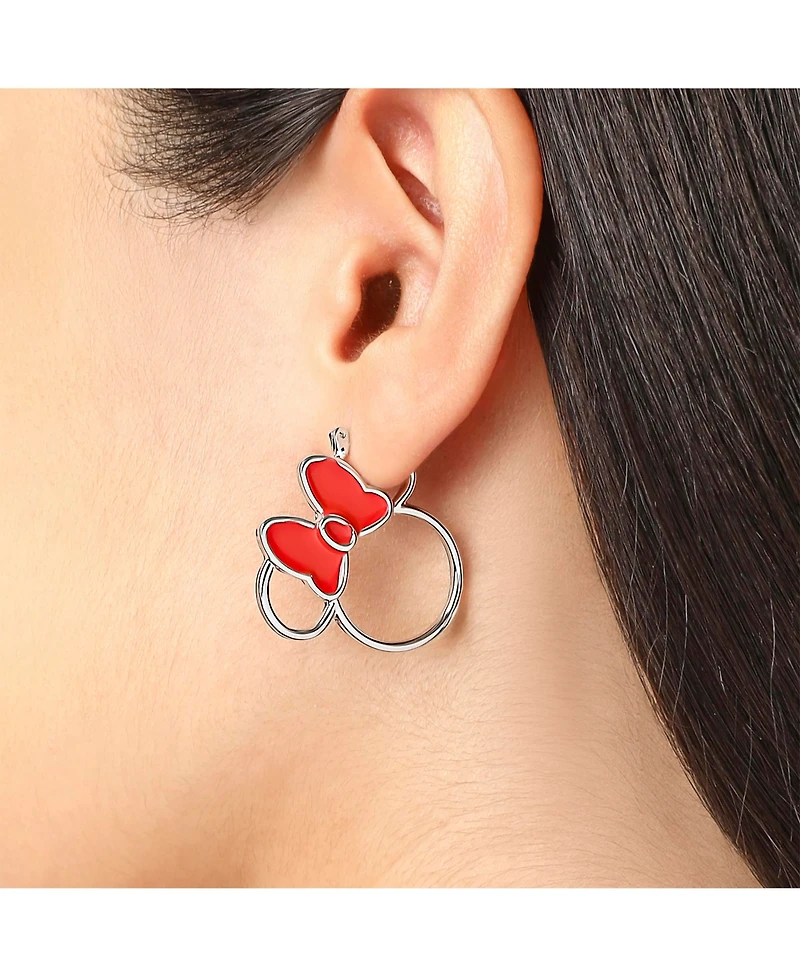 Disney Minnie Mouse Bow Earring Set, 3 Pairs (Hoops, Drops & Studs), Silver Tone