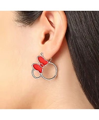 Disney Minnie Mouse Bow Earring Set, 3 Pairs (Hoops, Drops & Studs), Silver Tone