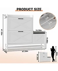 gaomon 2 Flip Drawers Shoe Cabinet with Bench Narrow Entryway Shoe Storage Organizer Freestanding Shoe Rack with Metal Legs