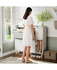 gaomon White Wooden Shoe Cabinet with Mirror 2 Flip Drawers and Side Storage Cabinet Freestanding Modern Shoe Storage with Adjustable shelves