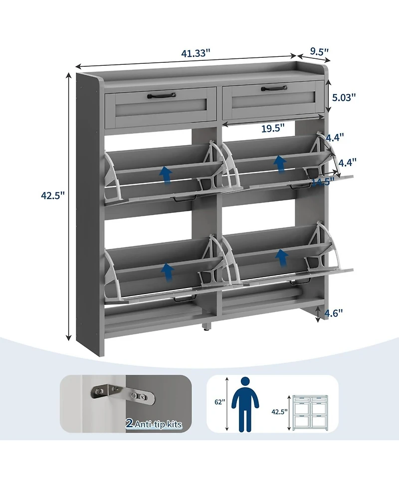 gaomon Shoe Cabinet with 4 Flip Drawers and 2 Top Drawers High-Gloss Painted Wood Shoe Organizer with Adjustable Shelves