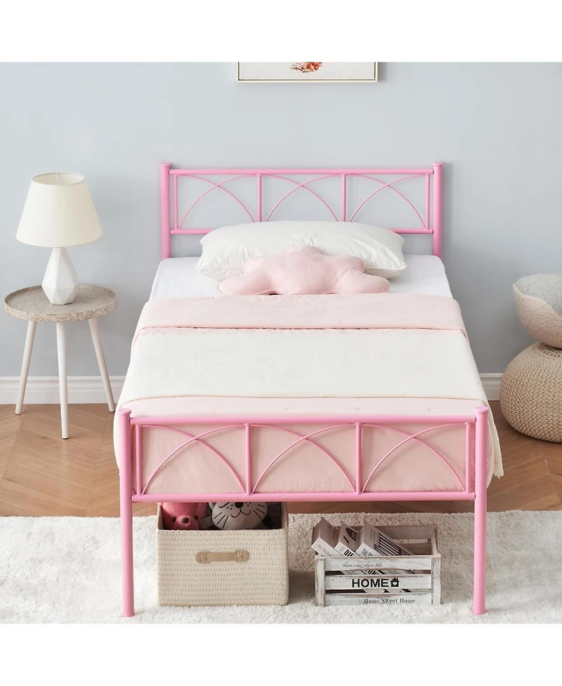 gaomon Twin Size Bed Frame with Headboard and Footboard, Twin Bed Frame for Girls/Boys/Teens, Heavy Duty Metal Slat Support