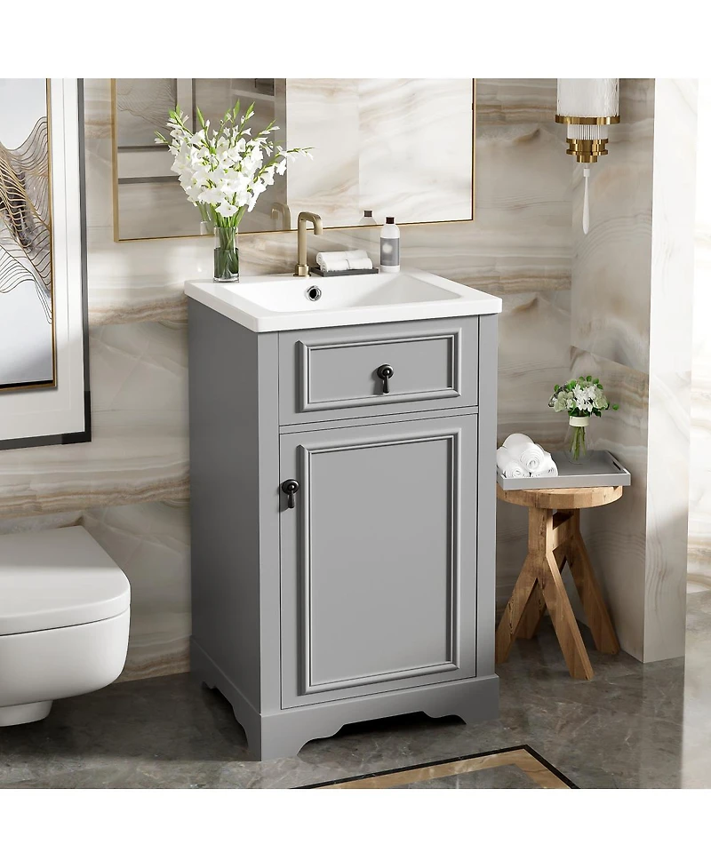 Sillysis 20" Bathroom Vanity with Ceramic Sink, Soft Close Door, Adjustable Shelf & Door Storage for Small Bathrooms