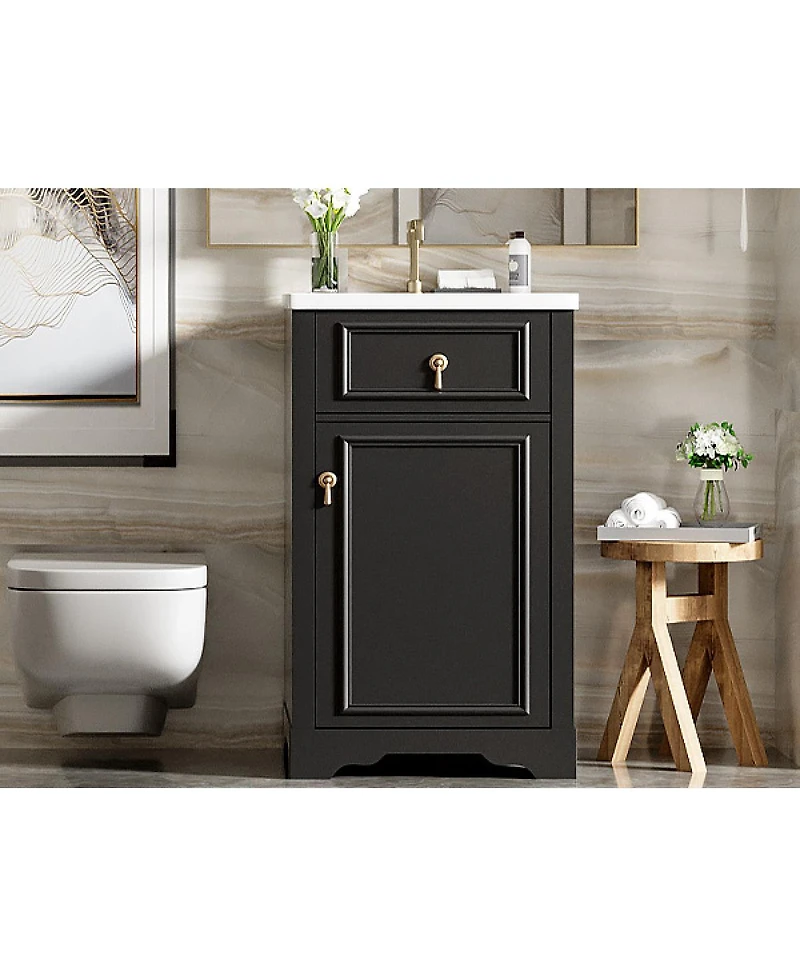 Sillysis 20" Bathroom Vanity with Ceramic Sink, Soft Close Door, Adjustable Shelf & Door Storage for Small Bathrooms