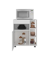 Fm Furniture Zombia Space-Saving Microwave Cart Cabinet,Storage, Microwave Stand, and Rolling Wheels, White