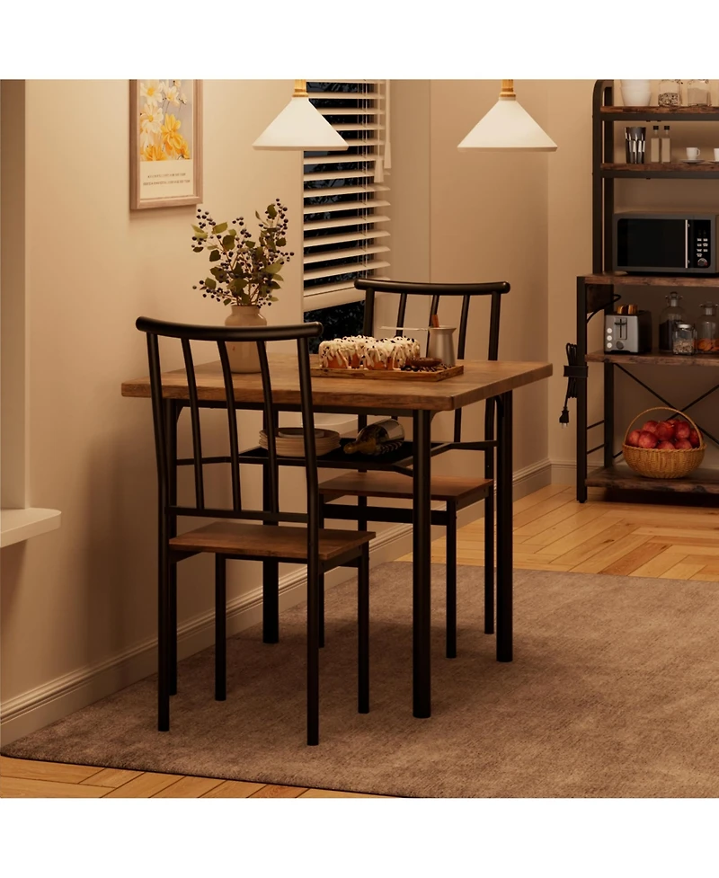 gaomon Rectangular Table Dining Table Set for 2,3 Piece Kitchen Table with Lowe Storage Rack & Built-in Wine Rack