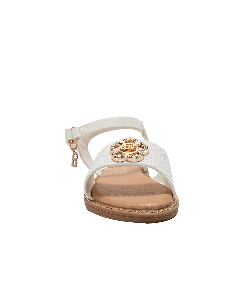 Bebe Little Girls Girl's Fashion Sandal with Flower Medallion and Hanging b Charm – Comfy Dressy Shoes