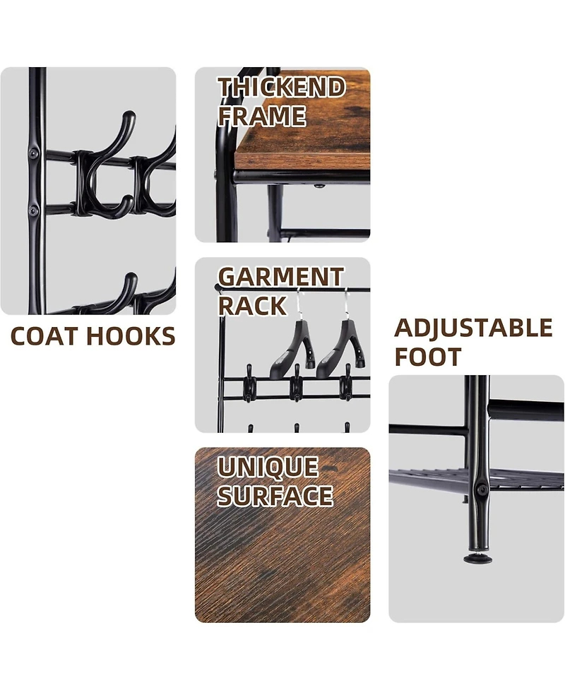 gaomon Hall Tree with Entryway Bench with Coat Rack Shoe Rack Bench, 3 in 1 Hall Tree with Bench and Shoe Storage, 3-Tier Storage Shelf and 8 Hooks