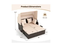 Slickblue Outdoor Rattan Daybed with Canopy Shade and Side Table Storage