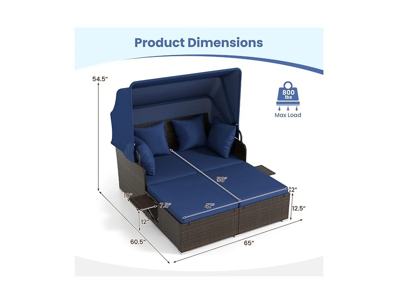 Slickblue Outdoor Rattan Daybed with Canopy Shade and Side Table Storage