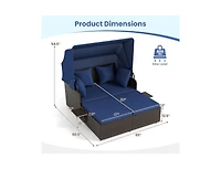 Slickblue Outdoor Rattan Daybed with Canopy Shade and Side Table Storage