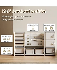 Rainsken 4-Tier Kids Bookshelf, Book Display Stand, Toy Storage Organizer with 8 Bins and 2 Cabinet for Playroom, Bedroom, Kids Room